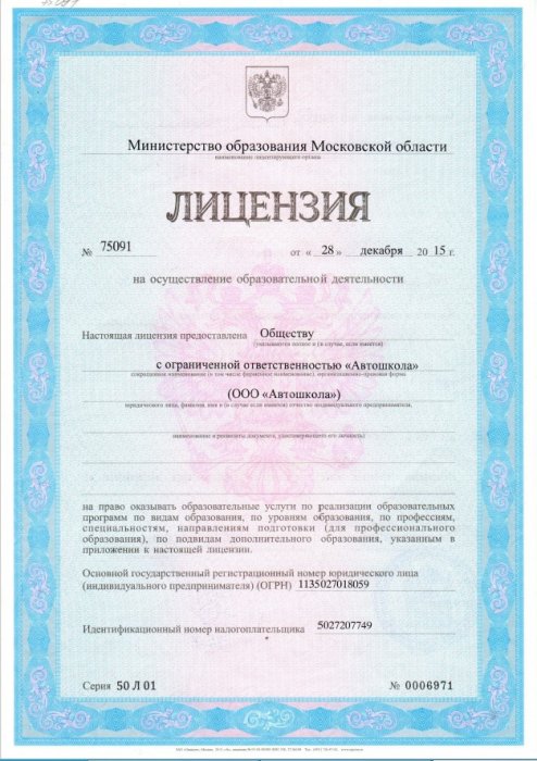 Лицензия на осуществление образовательной деятельности (1 стр.)